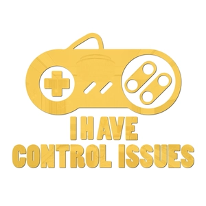 Close-up of golden acrylic mirror wall sticker featuring a retro game controller design