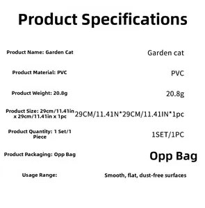 Detailed technical specifications for PVC garden cat wall decal stickers and packaging