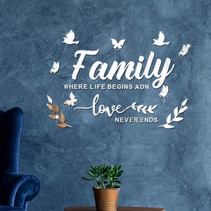 Détails des stickers muraux familiaux 3D en acrylique avec papillons et motifs de feuilles
