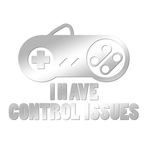 Silver acrylic game controller wall decal with I Have Control Issues text