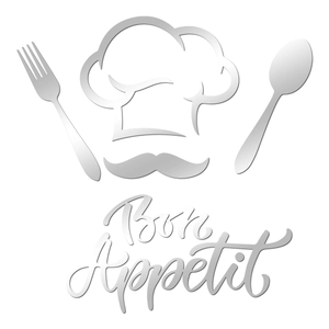 3D acrylic mirror wall sticker set with chef hat, cutlery and Bon Appetit text for kitchen