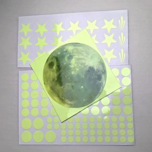 Detailed view of glow-in-the-dark wall stickers featuring moon stars and shooting stars
