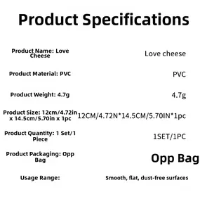 Detailed size and PVC material specifications chart for the Love Cheese wall sticker