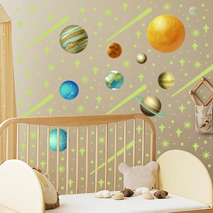Adesivi murali luminosi sistema solare con pianeti e stelle per cameretta bambini