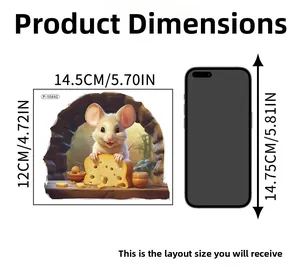 Size specifications for cartoon mouse wall decal showing 14.5x12cm layout dimensions
