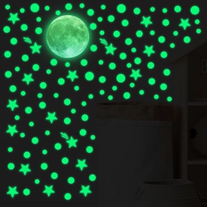 Green luminous moon and star wall stickers glowing in the dark for bedroom decor
