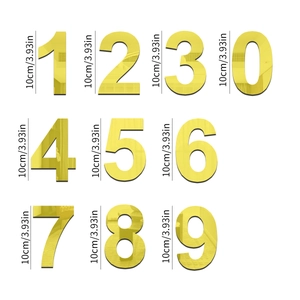 Golden acrylic mirror number stickers 0-9 set, 10cm height for DIY home wall decor