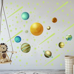 Adesivi murali luminosi sistema solare con pianeti e stelle per decorazione cameretta