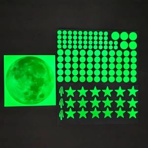 Luminous wall stickers set with moon and stars for glowing starry night room decoration