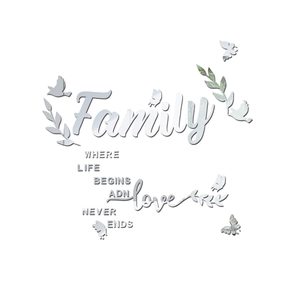 Stickers muraux en acrylique Family avec effet miroir 3D et citation pour décor de maison