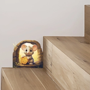 3D Creative Cartoon Mouse Hole Wall Sticker Waterproof PVC Decal For Stairs Corner Home Decoration Cute Animal With Cheese