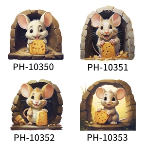 Creative 3D cartoon mouse hole wall stickers set for stairs and hallway decoration