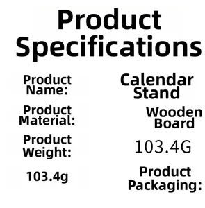 Specifiche tecniche del supporto per calendario in legno con peso e confezione in OPP