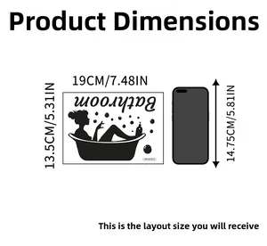 Detailed dimension guide for bathroom wall sticker showing the 19cm by 13.5cm sizing