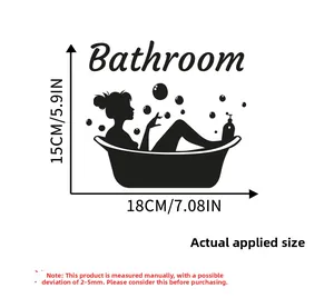 Detail view of black bathroom wall sticker with silhouette design and size 18x15cm