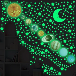 Glow in the dark solar system wall stickers featuring planets moon and stars for bedroom