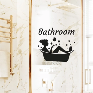 Creative black silhouette bathroom wall sticker with bubbles and bathtub on glass door