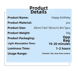 Detailed specifications of the glow in the dark Happy Birthday PVC wall stickers