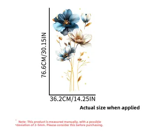 Detail showing 3D relief floral wall sticker dimensions 76.6cm by 36.2cm for home decor