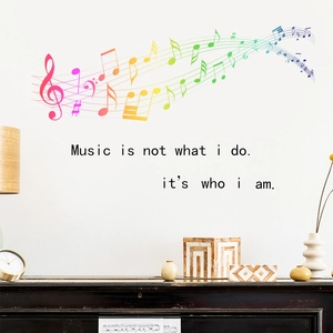 Détail de stickers muraux de musique avec notes et citation Music is who I am
