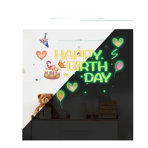 Luminous Happy Birthday wall stickers showing day and night fluorescent glow effect