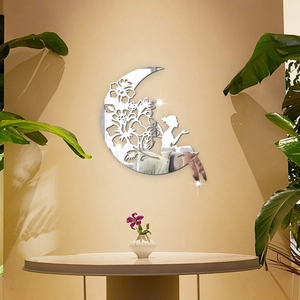 Acrylic moon fairy mirror wall sticker for elegant home interior decoration