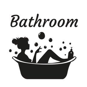 Self-adhesive black silhouette bathroom wall sticker featuring a woman bathing in a tub