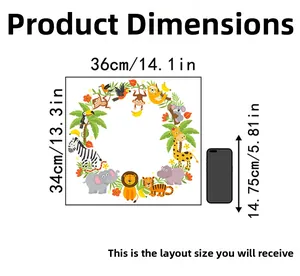 Dimensions détaillées des stickers muraux animaux de la jungle avec lion et girafe illustrés