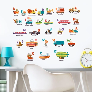 Alphabet Wall Stickers Cartoon Animals Transportation Educational Wall Decals For Kids Room Bedroom Nursery PVC DIY Wall Sticker