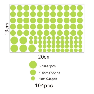 Luminous green dot wall stickers set with 104 pieces in three sizes for DIY star decor
