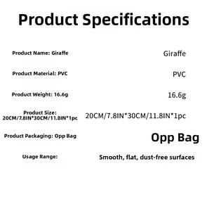 Specifications of PVC giraffe wall sticker showing 20x30cm dimensions and features