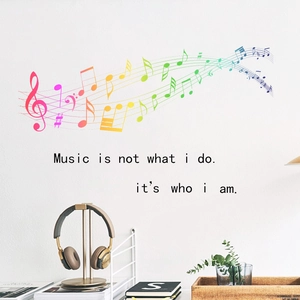 Stickers muraux notes de musique colorées et citation pour décoration de chambre