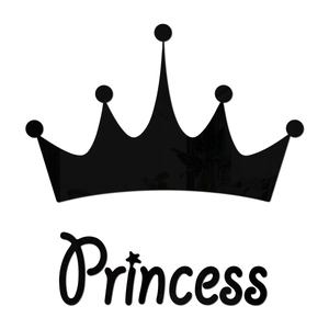 Detail showing black mirror acrylic crown and Princess wall sticker with reflective finish
