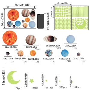 Luminous glow in the dark solar system planet and star wall stickers set for bedroom ceiling