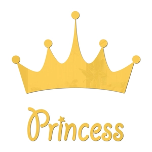 Detailed macro view of golden mirror acrylic crown and Princess lettering wall sticker