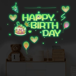 Luminous Happy Birthday Wall Sticker Fluorescent Glow In The Dark PVC Decal For Kids Room Party Decor