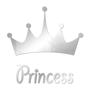 Silver mirror acrylic wall sticker featuring a crown design and Princess lettering