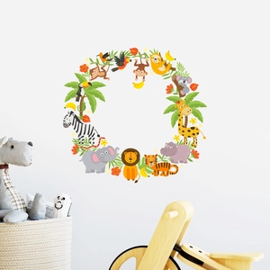 Stickers muraux couronne d'animaux de la jungle pour décoration de chambre d'enfant mixte