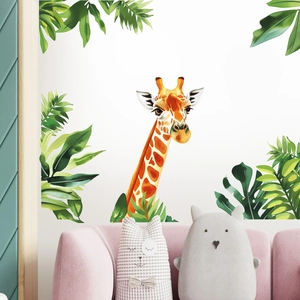 Creative giraffe and tropical leaves wall sticker for home decor in living room or bedroom