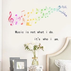 Sticker mural notes de musique colorées avec citations pour déco de chambre