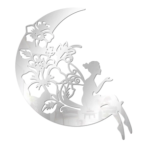 Mirror finish acrylic wall sticker featuring an elegant moon fairy silhouette design