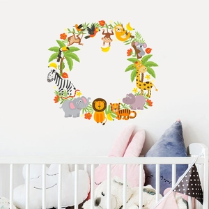 Stickers muraux couronne animaux avec lion et girafe pour déco chambre d'enfant