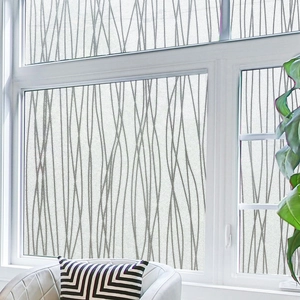 Frosted window film with abstract grey line patterns for home privacy and decoration
