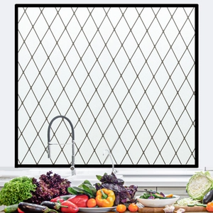 Frosted window film with black diamond lattice pattern for kitchen privacy and decoration