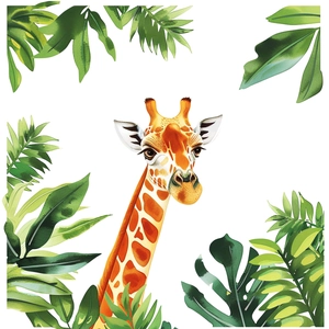 Watercolor giraffe and tropical palm leaves wall sticker for home decor decoration