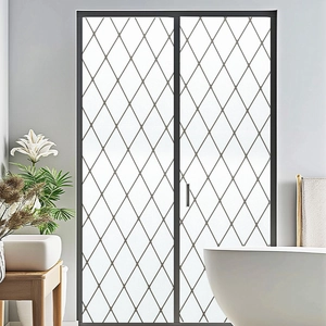 Detail of static frosted glass film with geometric diamond pattern for office privacy