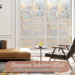 Window privacy film showing gorgeous rainbow effect on sofa from sunlight through glass