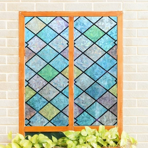 Colored Stained Glass Window Privacy Film Static Cling Non Adhesive Frosted Geometric Decorative Translucent Film For Home Office