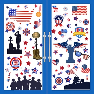 Independence Day patriotic window stickers with US flag and liberty motifs for home decor