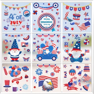 Unabhängigkeitstag Fensteraufkleber Set PVC Patriotische Gnome Adler Amerikanische Flagge Dekor Für Den 4 Juli Heimdekoration